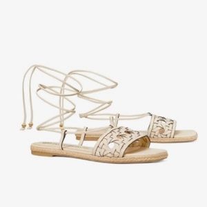 Tory Burch Canning Ankle Wrap Leather Espadrill Sandals